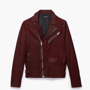 KOOPLES burgundy leather moto jacket